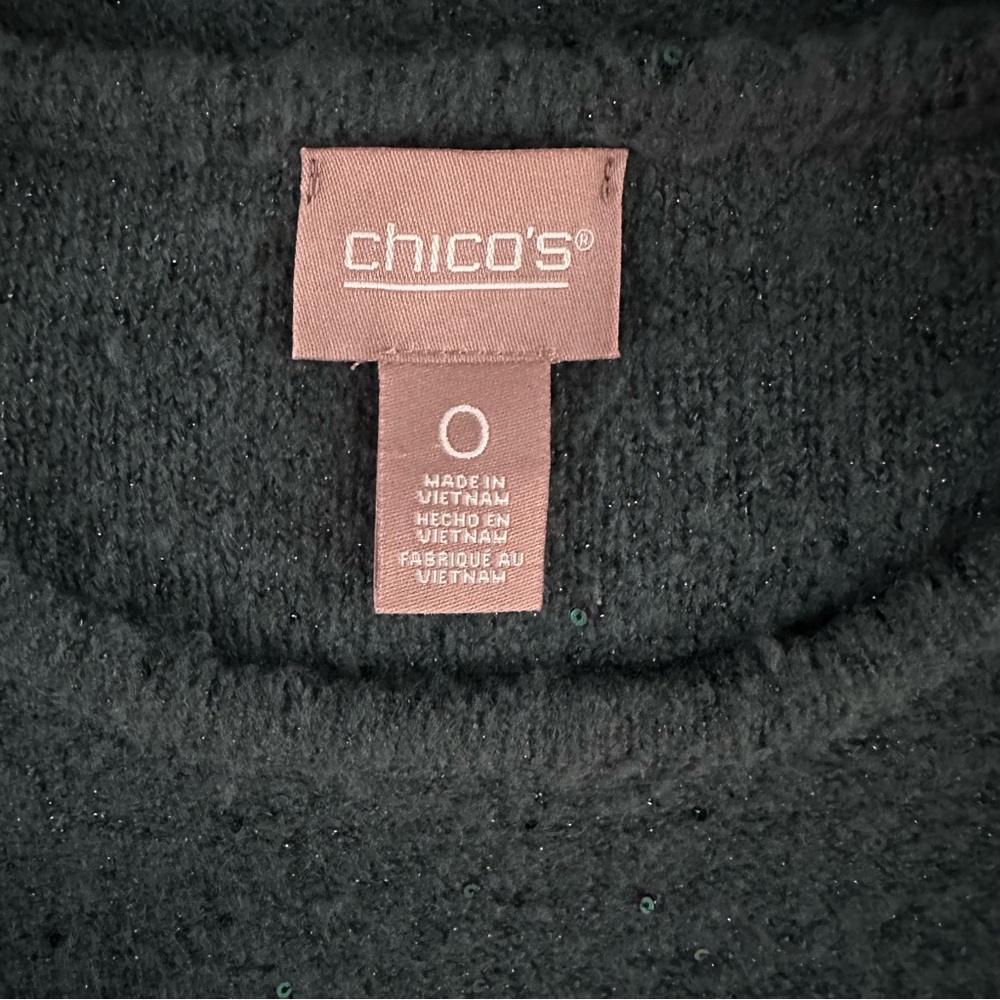 Chico's Green Crewneck Sweater with Metallic Detail | Size 4 | Holiday Style - Picture 5 of 7